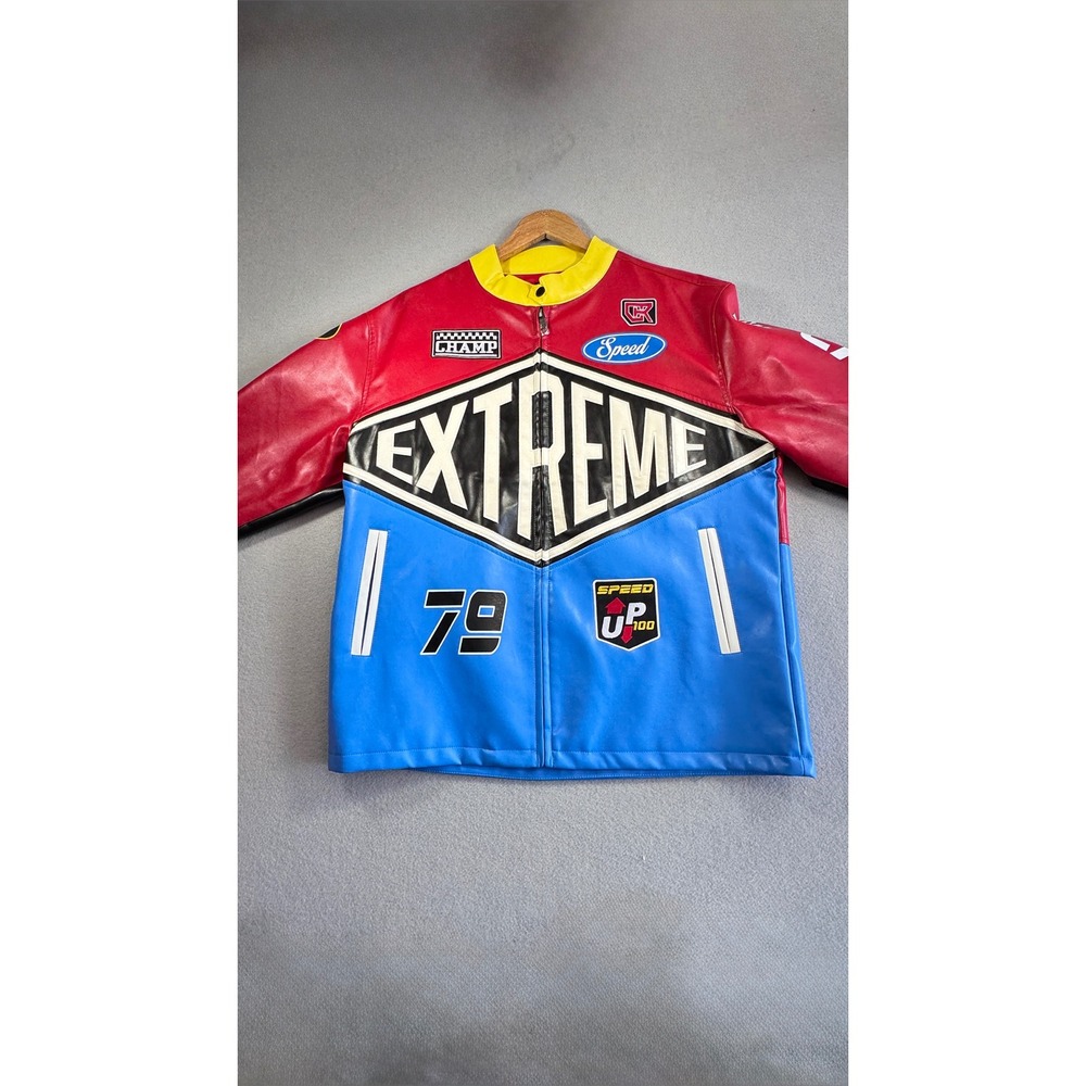 Copper Rivet Mens Racing Jacket Extreme Red Blue Faux Leather XL 536003 NWT